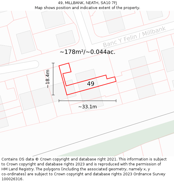 49, MILLBANK, NEATH, SA10 7FJ: Plot and title map