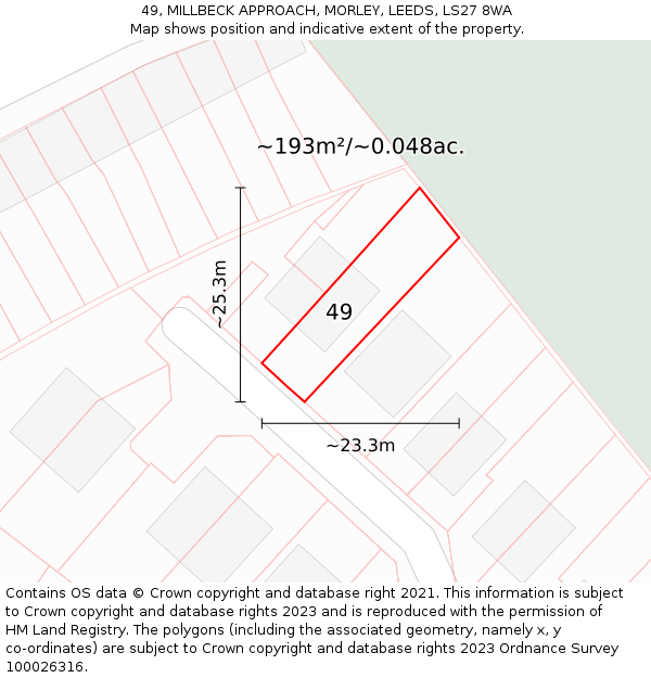 49, MILLBECK APPROACH, MORLEY, LEEDS, LS27 8WA: Plot and title map