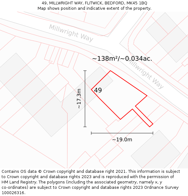 49, MILLWRIGHT WAY, FLITWICK, BEDFORD, MK45 1BQ: Plot and title map
