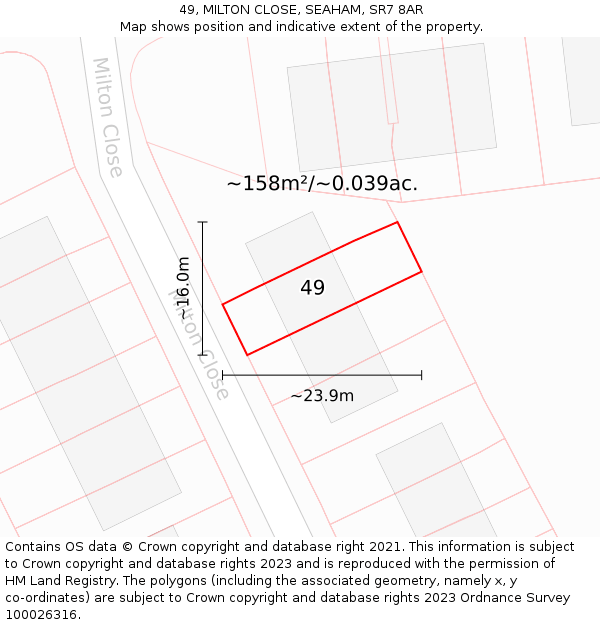 49, MILTON CLOSE, SEAHAM, SR7 8AR: Plot and title map