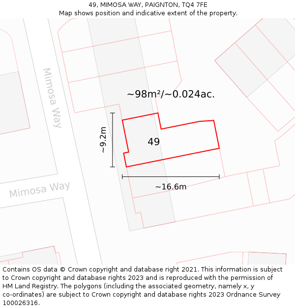 49, MIMOSA WAY, PAIGNTON, TQ4 7FE: Plot and title map