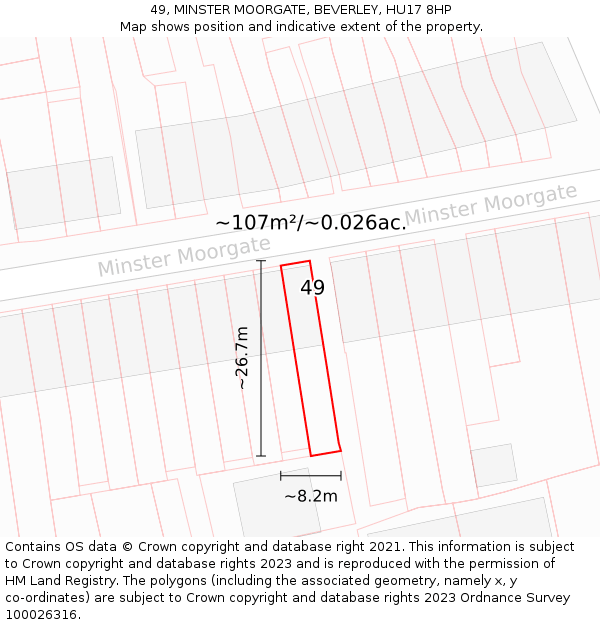 49, MINSTER MOORGATE, BEVERLEY, HU17 8HP: Plot and title map