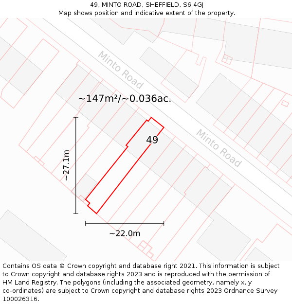 49, MINTO ROAD, SHEFFIELD, S6 4GJ: Plot and title map