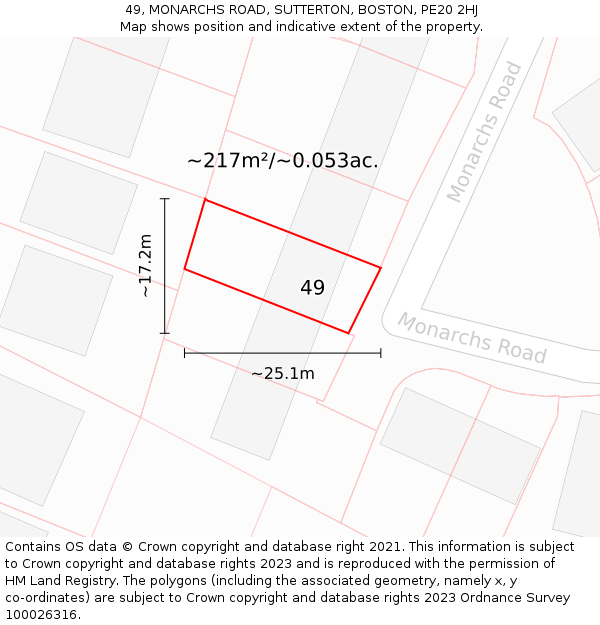 49, MONARCHS ROAD, SUTTERTON, BOSTON, PE20 2HJ: Plot and title map