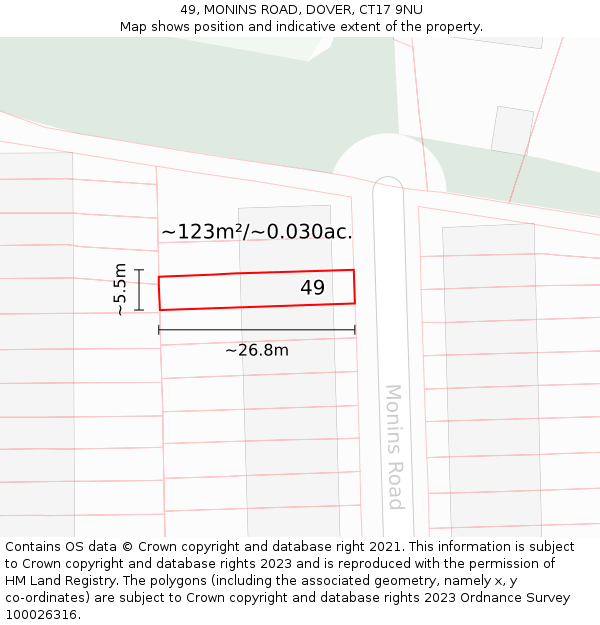 49, MONINS ROAD, DOVER, CT17 9NU: Plot and title map