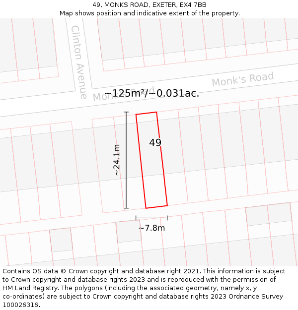 49, MONKS ROAD, EXETER, EX4 7BB: Plot and title map