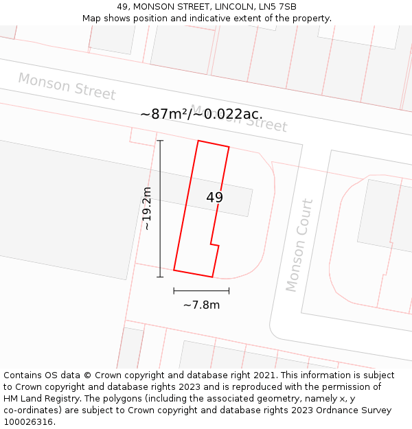 49, MONSON STREET, LINCOLN, LN5 7SB: Plot and title map