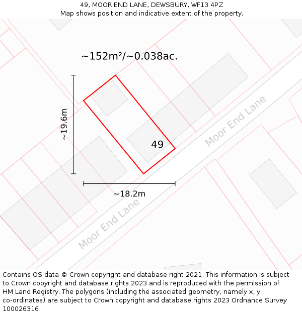 49, MOOR END LANE, DEWSBURY, WF13 4PZ: Plot and title map