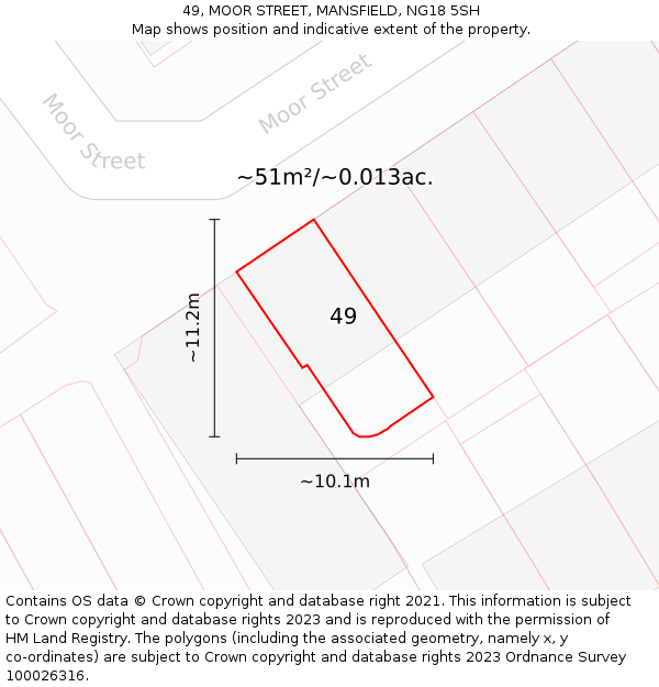 49, MOOR STREET, MANSFIELD, NG18 5SH: Plot and title map