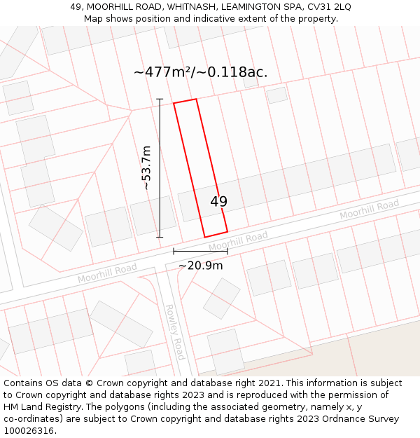 49, MOORHILL ROAD, WHITNASH, LEAMINGTON SPA, CV31 2LQ: Plot and title map
