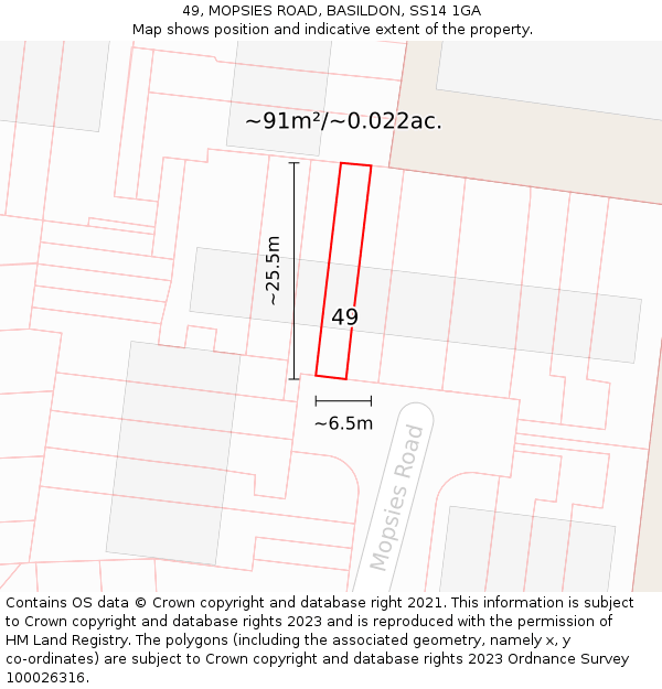 49, MOPSIES ROAD, BASILDON, SS14 1GA: Plot and title map
