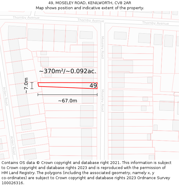 49, MOSELEY ROAD, KENILWORTH, CV8 2AR: Plot and title map