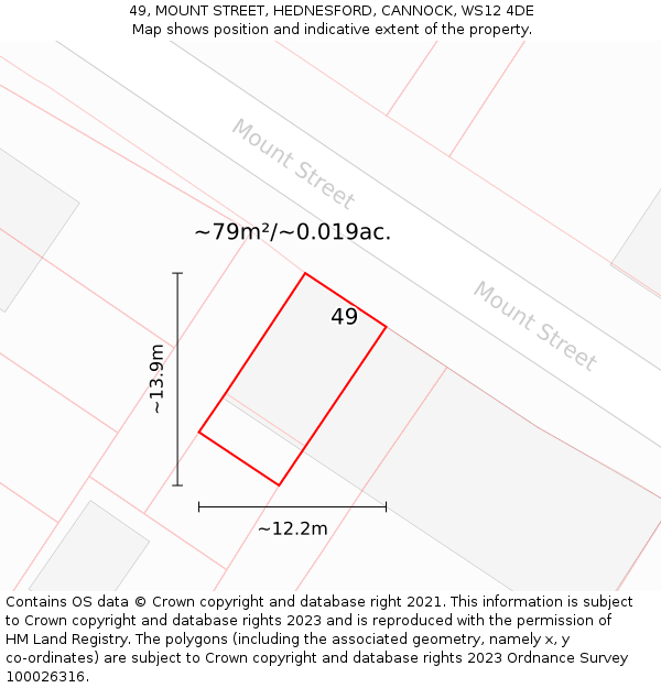 49, MOUNT STREET, HEDNESFORD, CANNOCK, WS12 4DE: Plot and title map
