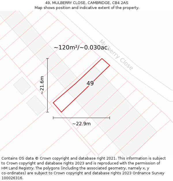 49, MULBERRY CLOSE, CAMBRIDGE, CB4 2AS: Plot and title map