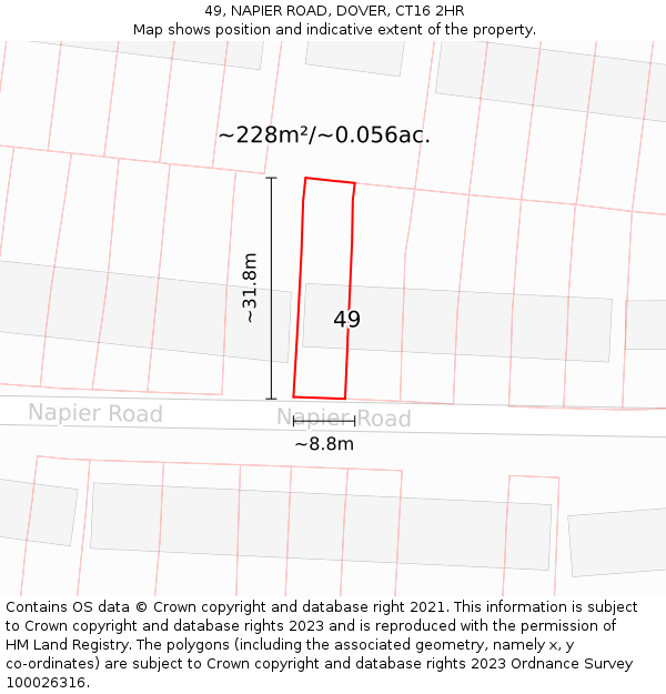 49, NAPIER ROAD, DOVER, CT16 2HR: Plot and title map