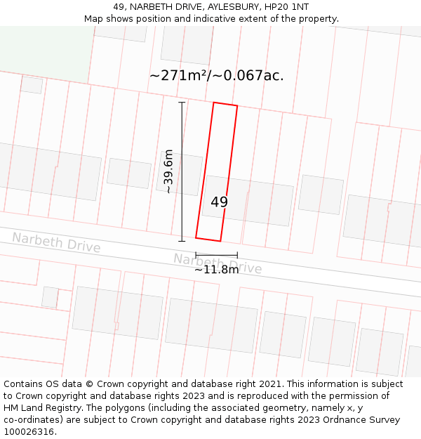 49, NARBETH DRIVE, AYLESBURY, HP20 1NT: Plot and title map