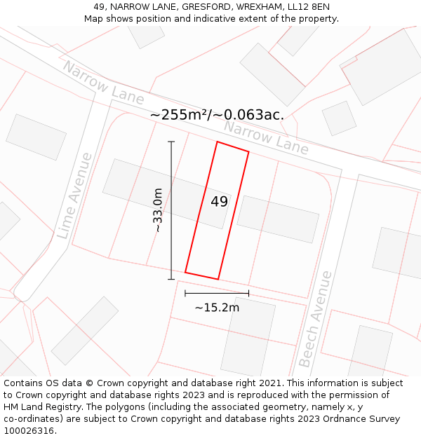 49, NARROW LANE, GRESFORD, WREXHAM, LL12 8EN: Plot and title map