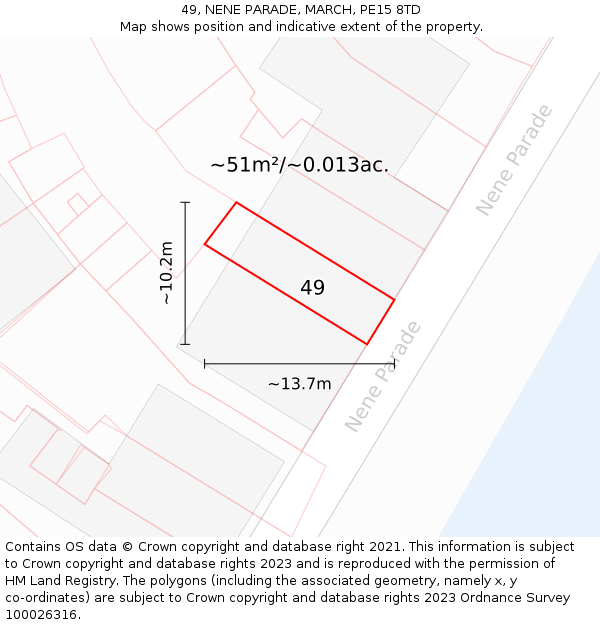 49, NENE PARADE, MARCH, PE15 8TD: Plot and title map