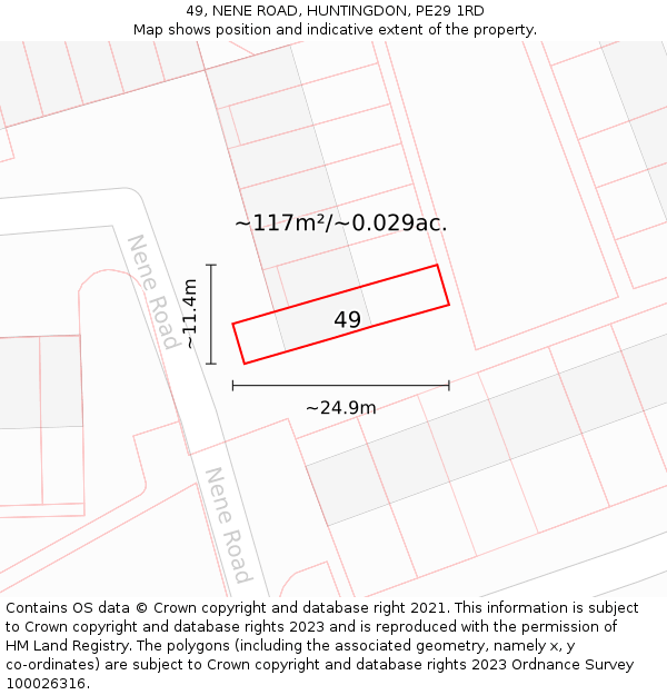 49, NENE ROAD, HUNTINGDON, PE29 1RD: Plot and title map