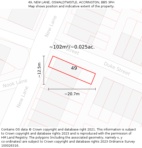 49, NEW LANE, OSWALDTWISTLE, ACCRINGTON, BB5 3PH: Plot and title map