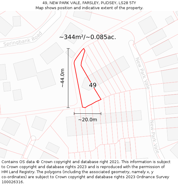 49, NEW PARK VALE, FARSLEY, PUDSEY, LS28 5TY: Plot and title map