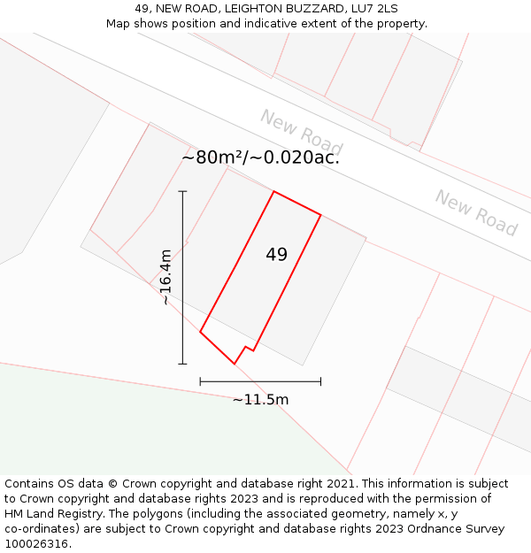 49, NEW ROAD, LEIGHTON BUZZARD, LU7 2LS: Plot and title map