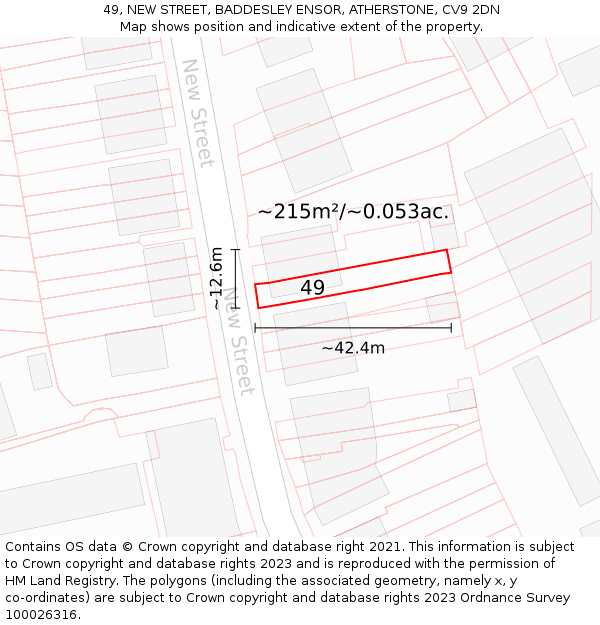 49, NEW STREET, BADDESLEY ENSOR, ATHERSTONE, CV9 2DN: Plot and title map