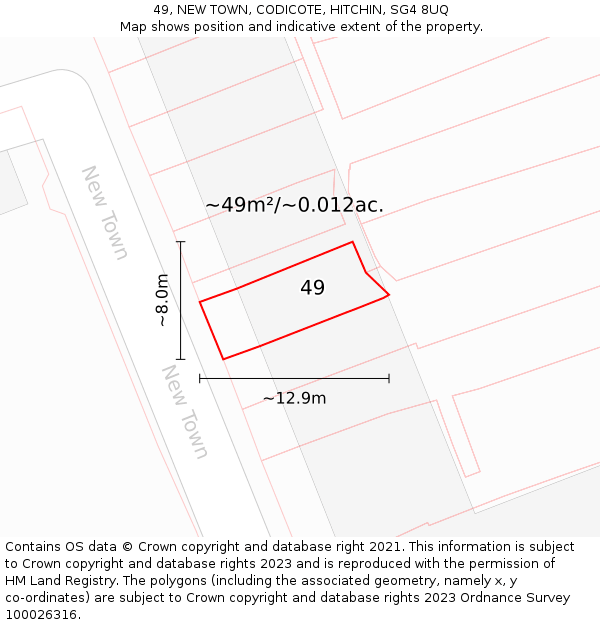 49, NEW TOWN, CODICOTE, HITCHIN, SG4 8UQ: Plot and title map