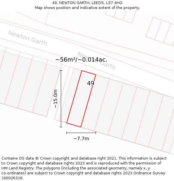 49, NEWTON GARTH, LEEDS, LS7 4HG: Plot and title map