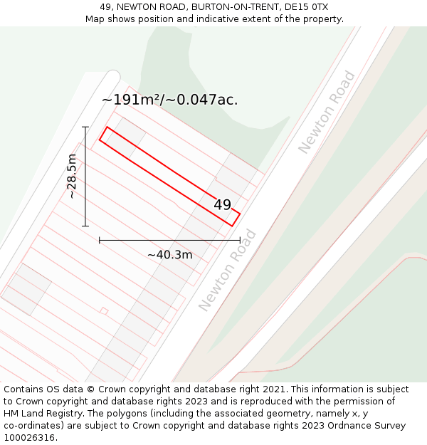 49, NEWTON ROAD, BURTON-ON-TRENT, DE15 0TX: Plot and title map