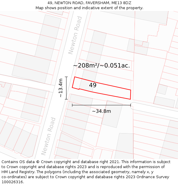 49, NEWTON ROAD, FAVERSHAM, ME13 8DZ: Plot and title map