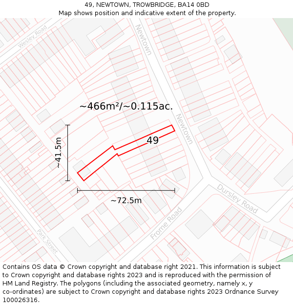49, NEWTOWN, TROWBRIDGE, BA14 0BD: Plot and title map