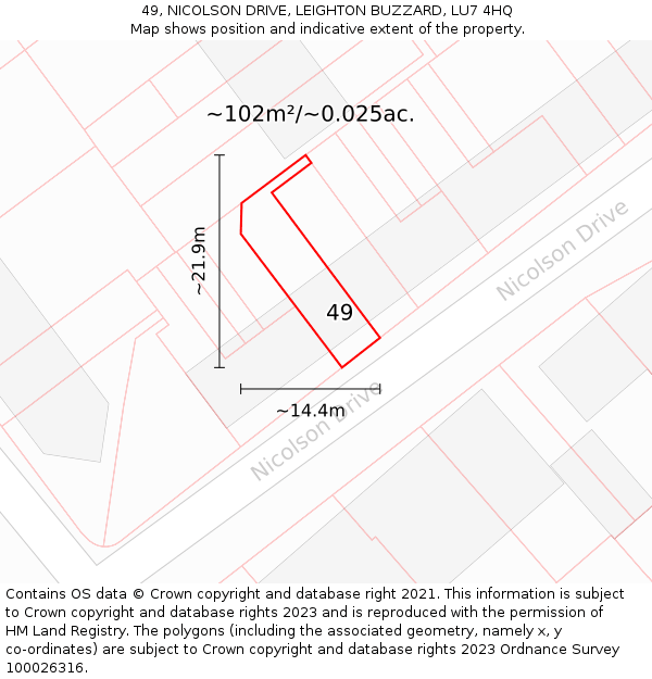 49, NICOLSON DRIVE, LEIGHTON BUZZARD, LU7 4HQ: Plot and title map