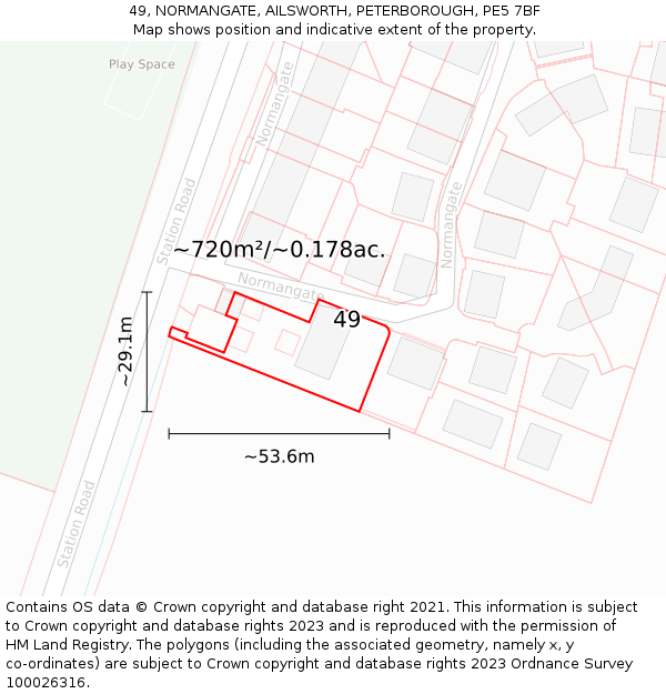 49, NORMANGATE, AILSWORTH, PETERBOROUGH, PE5 7BF: Plot and title map