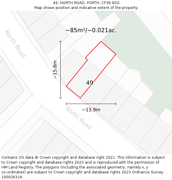 49, NORTH ROAD, PORTH, CF39 9SG: Plot and title map