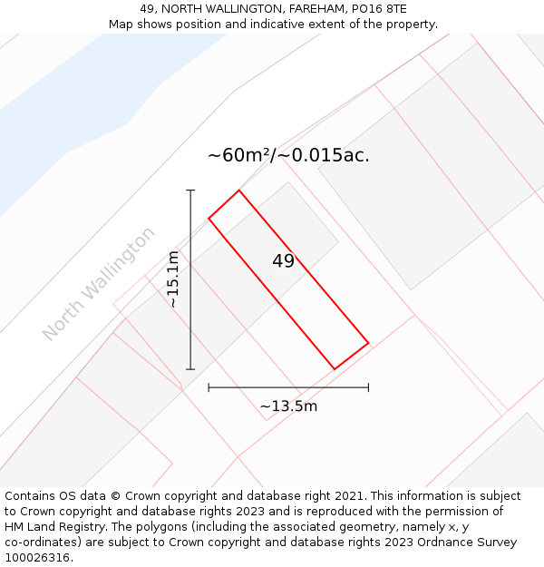 49, NORTH WALLINGTON, FAREHAM, PO16 8TE: Plot and title map