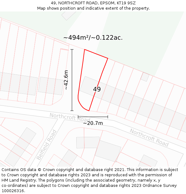 49, NORTHCROFT ROAD, EPSOM, KT19 9SZ: Plot and title map