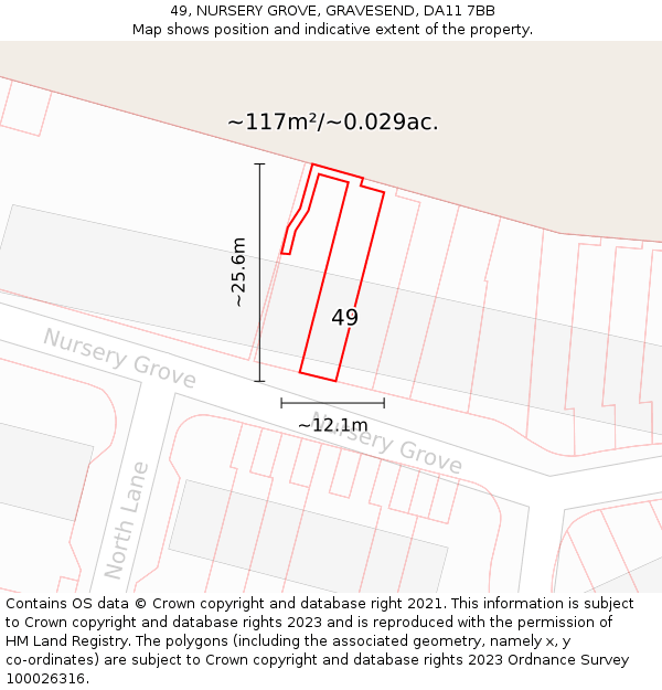 49, NURSERY GROVE, GRAVESEND, DA11 7BB: Plot and title map
