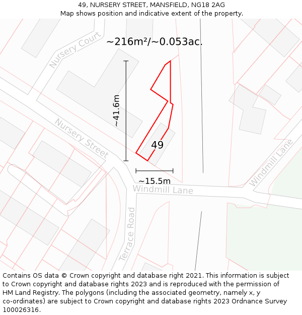 49, NURSERY STREET, MANSFIELD, NG18 2AG: Plot and title map