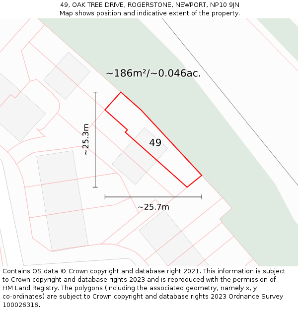 49, OAK TREE DRIVE, ROGERSTONE, NEWPORT, NP10 9JN: Plot and title map
