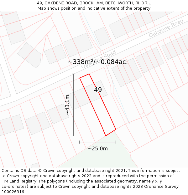 49, OAKDENE ROAD, BROCKHAM, BETCHWORTH, RH3 7JU: Plot and title map