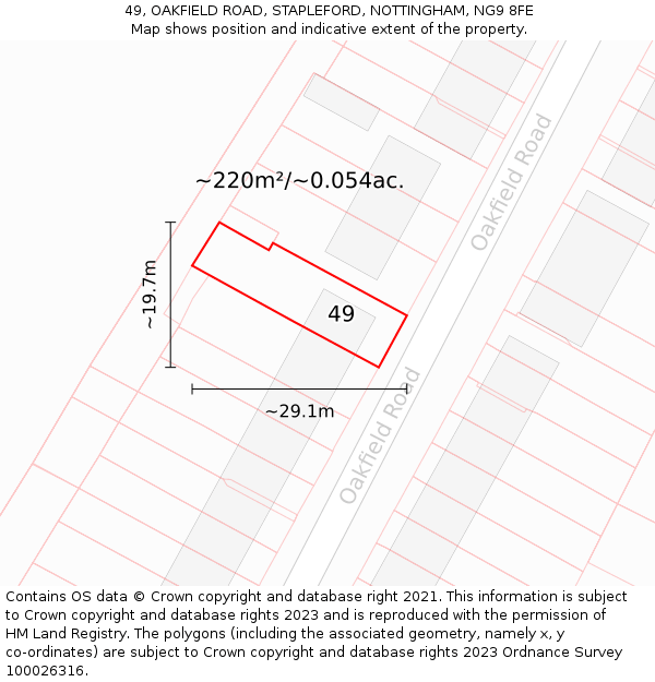 49, OAKFIELD ROAD, STAPLEFORD, NOTTINGHAM, NG9 8FE: Plot and title map