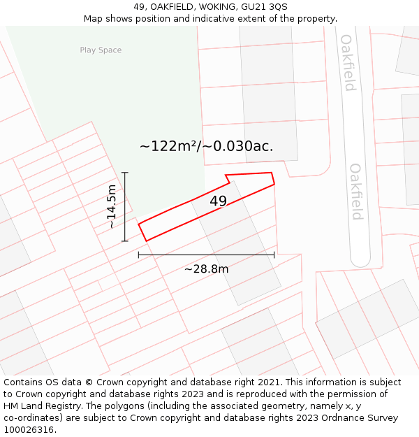 49, OAKFIELD, WOKING, GU21 3QS: Plot and title map