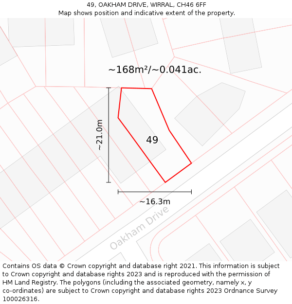 49, OAKHAM DRIVE, WIRRAL, CH46 6FF: Plot and title map