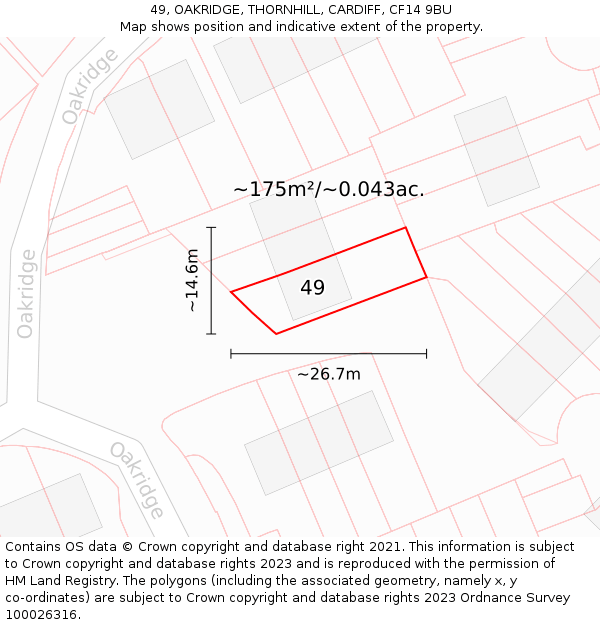 49, OAKRIDGE, THORNHILL, CARDIFF, CF14 9BU: Plot and title map