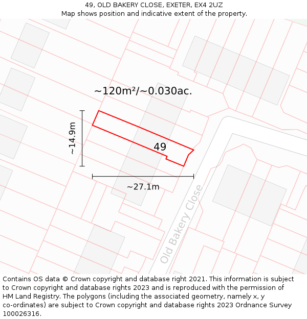 49, OLD BAKERY CLOSE, EXETER, EX4 2UZ: Plot and title map