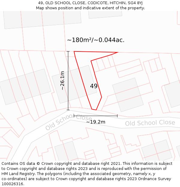 49, OLD SCHOOL CLOSE, CODICOTE, HITCHIN, SG4 8YJ: Plot and title map
