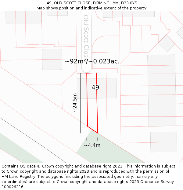 49, OLD SCOTT CLOSE, BIRMINGHAM, B33 0YS: Plot and title map
