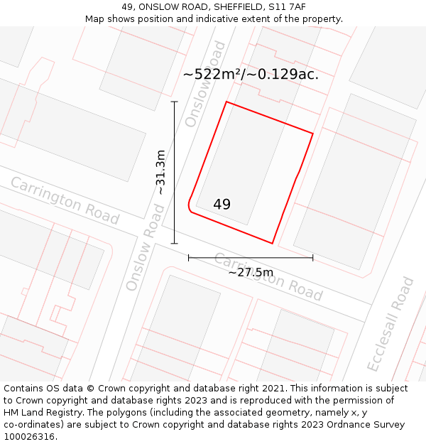49, ONSLOW ROAD, SHEFFIELD, S11 7AF: Plot and title map