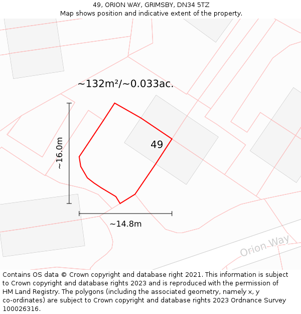 49, ORION WAY, GRIMSBY, DN34 5TZ: Plot and title map